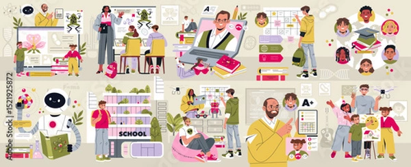 Fototapeta Educational Vector Illustration of Diverse Classroom Activities