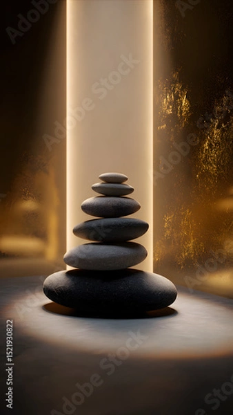 Fototapeta Balanced Stack of Stones: A Zen-like still life of pebbles in equilibrium.