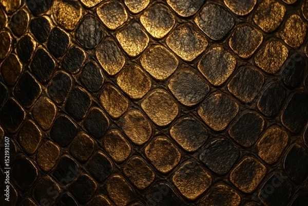Fototapeta Luxurious close-up texture of shimmering golden python snake skin scales, creating an exotic and opulent abstract background pattern.