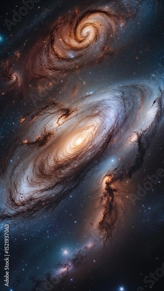 Obraz A breathtaking view captures the intricate details of galaxies swirling in the vastness of space. Stars twinkle against a backdrop of dark cosmos and colorful gas clouds, showcasing cosmic wonder.