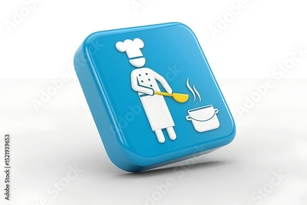 Fototapeta Chef icon cooking in pot 3d render blue square