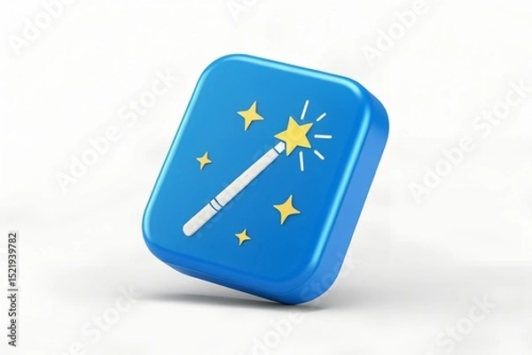 Fototapeta Magic wand icon on blue square button 3d render