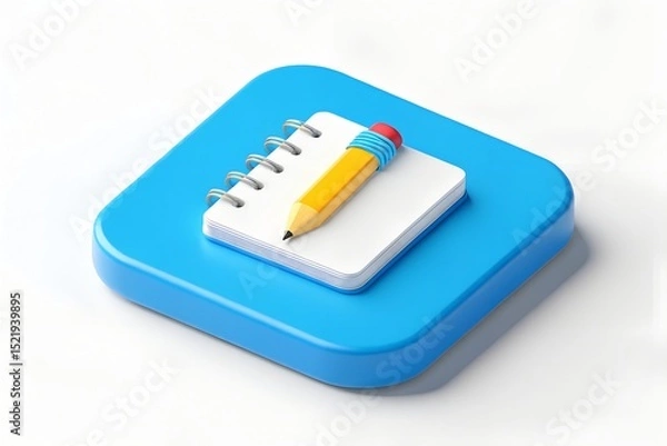 Fototapeta Spiral notebook pencil blue pad icon 3d render