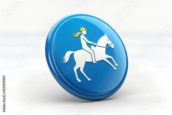 Fototapeta Rider on horseback blue circular icon 3d render
