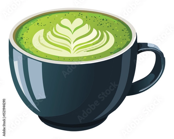 Fototapeta Beautiful Latte Art in Green Tea Cup - Vector Illustration