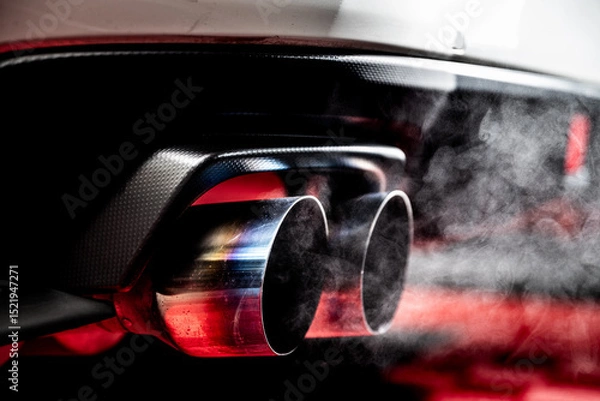 Obraz Caños de escapes de acero forjado deportivo humeantes