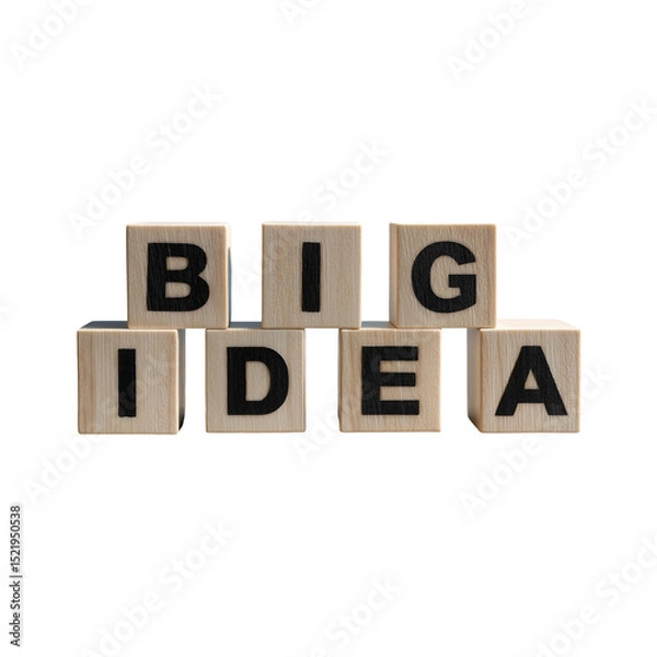 Fototapeta Big idea spelled out with wooden blocks against a white background in a studio setting view