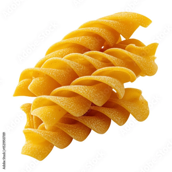 Fototapeta Close up view of a stack of uncooked fusilli pasta against a plain dark background in a studio shot