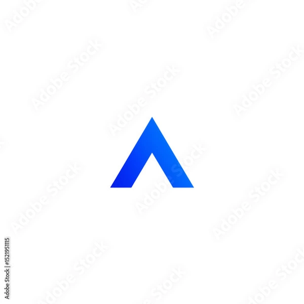 Fototapeta A blue gradient triangle pointing upwards isolated against a plain white background in simple illustration