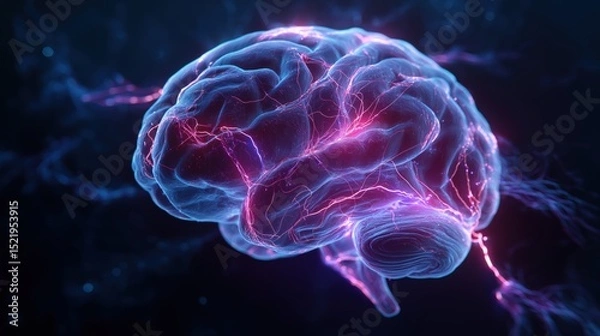 Fototapeta A glowing brain with vibrant neural connections, symbolizing the brilliance and complexity of human thought and intelligence.