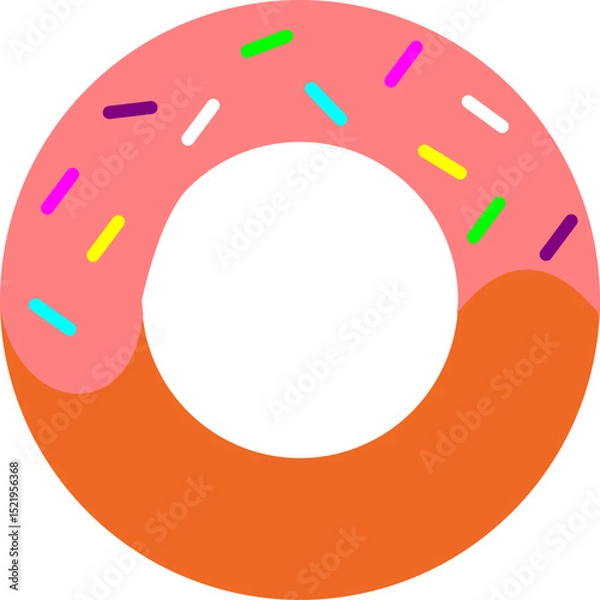 Fototapeta Colorful Donut Flat Icon with Bright Pink Frosting and Rainbow Sprinkles
