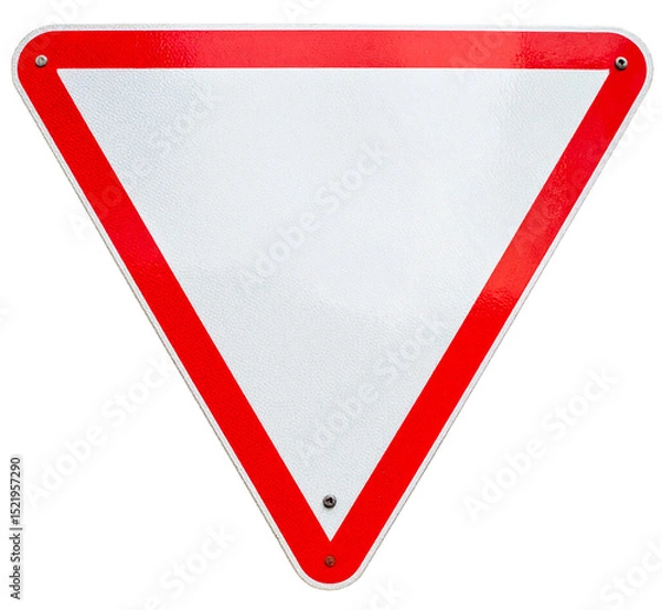 Fototapeta inverted blank white triangle sign board with red border isolated on white