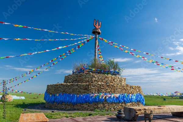 Fototapeta The Obo Spirit of the Hohhot Noor Grassland in Hulunbuir City, Inner Mongolia Autonomous Region, China