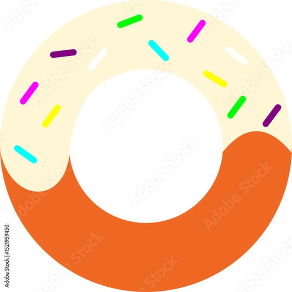 Fototapeta Minimalist Donut Flat Icon with Vanilla Frosting and Rainbow Sprinkles

