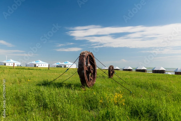Fototapeta The lele carts on the Horonor Grassland in Hulunbuir City, Inner Mongolia Autonomous Region, China