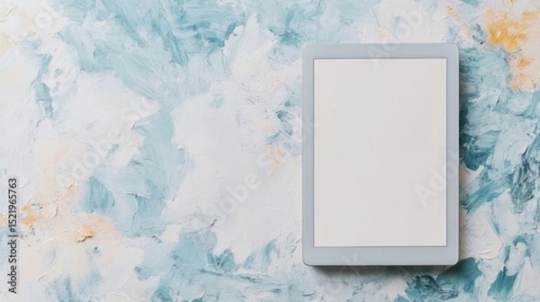Obraz Minimalist Tablet on Artistic Blue and White Textured Background