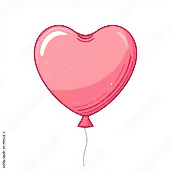 Fototapeta Shiny pink heart-shaped balloon floating with a white string on a plain white background expressing love and celebration