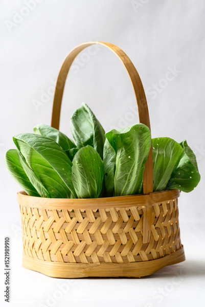 Obraz Organic Bok choy or Pak choi in basket on white background, Fresh vegetable, Food ingredient