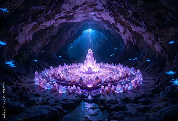 Fototapeta Luminous Mandala in Ethereal Crystal Cave