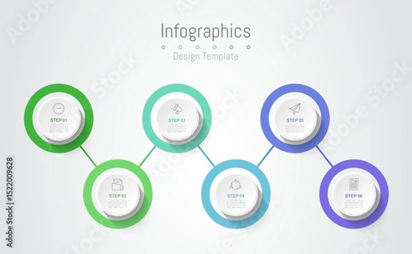 Fototapeta Infographic 6 options design elements for your business data. Vector Illustration.