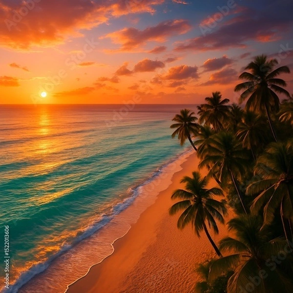 Obraz Drone Sunset Over Turquoise Beach