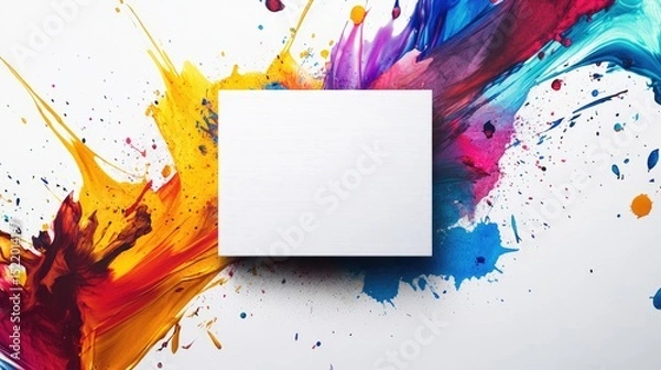 Fototapeta Ink splash artwork featuring a vibrant border surrounding a smooth white center, ideal for creative projects and visual presentation.