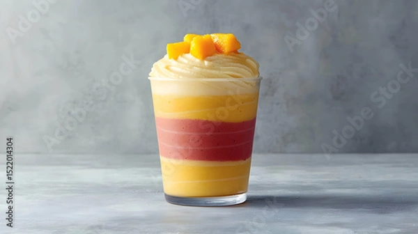 Fototapeta Layered Mango Strawberry Smoothie In Glass