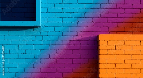 Obraz Colorful Brick Wall with Gradient Lighting – Urban Texture with Artistic Rainbow Illumination