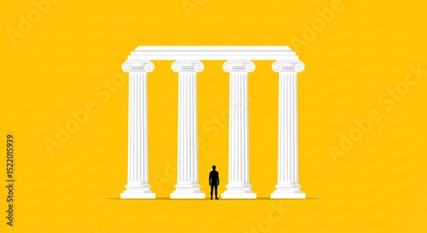 Obraz  Yellow Background with White Columns – Classical Architecture Concept with Minimalist Scene Design