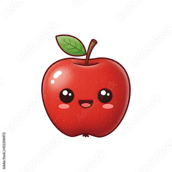 Fototapeta Red apple with shiny surface and big eyes, a cute fruit character for school or food graphics