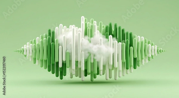 Obraz White and Green Cylindrical Cluster with Cloud – Modern Tech-Inspired Abstract Sculpture for Digital and AI Concepts
