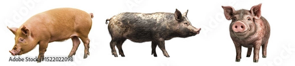Fototapeta Set of a pig, isolated on a transparent background.