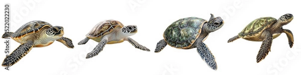 Fototapeta Set of a turtle, isolated on a transparent background.