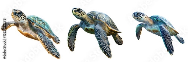 Fototapeta Set of a turtle, isolated on a transparent background.