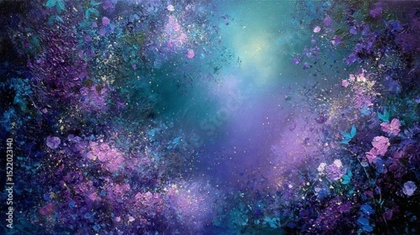 Obraz Serene moonlit garden with luminous brushstrokes and magical atmosphere in calming oil painting style, ideal for tranquility, relaxation, and peaceful emotional therapy purposes.

