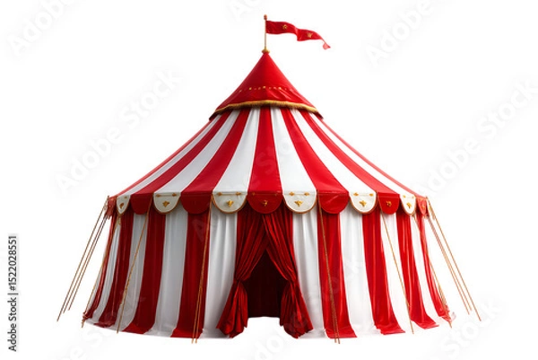 Obraz Red and white striped circus tent with a flag isolated on white or transparent png