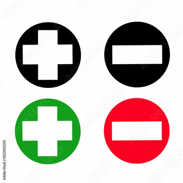 Fototapeta Plus Minus or Positive Negative or Approved and Declined Sign Icon Set in Green and Red Circles