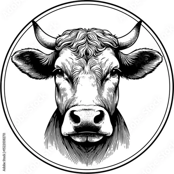 Obraz head of cow isolated on white, A high quality vector illustration of a cow's head, presented in clean detail against a plain white background. Ideal for agricultural and farming.