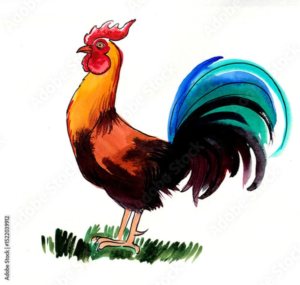 Obraz Rooster bird. Hand drawn watercolor illustration