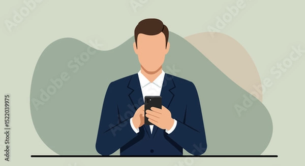 Fototapeta a man in a suit is looking at his phone Minimalist Vector Design. Suitable for Landing Page, Marketing Presentation, Infographics, Social Media Posts, Blog Illustration, etc.