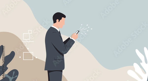 Fototapeta a man in a suit standing next to a cactus Clean Flat Style Vector Illustration. Suitable for Landing Page, Marketing Presentation, Infographics, Social Media Posts, Blog Illustration, etc.