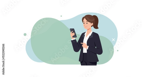 Fototapeta a woman in a suit holding a cell Contemporary Flat Vector Illustration. Suitable for Landing Page, Marketing Presentation, Infographics, Social Media Posts, Blog Illustration, etc. 