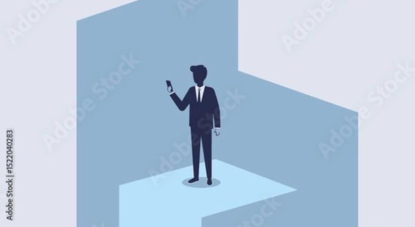 Fototapeta a man in a suit standing in front of a wall Modern Flat Vector Illustration. Suitable for Landing Page, Marketing Presentation, Infographics, Social Media Posts, Blog Illustration, etc.