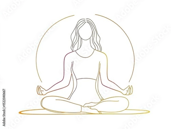 Fototapeta Flat style yoga woman illustration set: Multiple pastel poses with mat and leaf elements on white background. Minimalist doodle characters for fitness logos, health apps, digital content