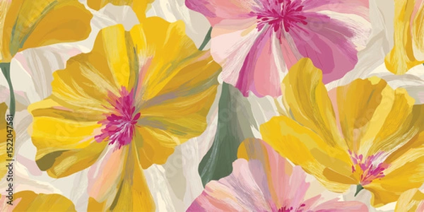 Obraz Vibrant Abstract Yellow Floral Seamless Pattern. Expressive Modern Blossom Repeat Background for Fashion, Textiles, and Artistic Design