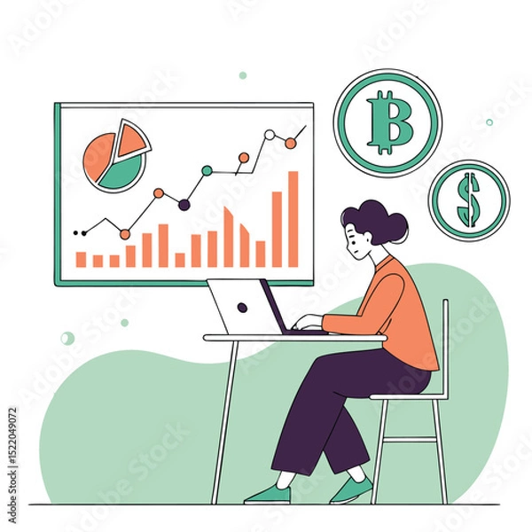 Obraz Person analyzing financial chart on laptop illustrating business growth