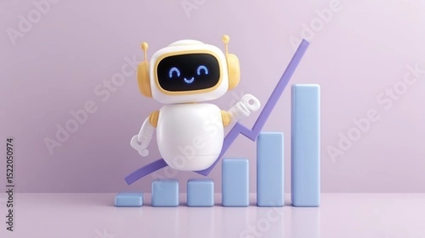 Obraz AI bot displaying upward trending blue graph on clean pastel purple wall