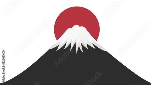 Obraz Minimalist depiction of a red sun setting behind white, stylized hills, evoking a serene Lunar New Year ambiance, ideal for festive design projects.