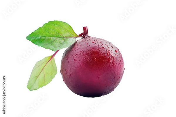 Fototapeta Fresh red beetroot with green leaves isolated on transparent background