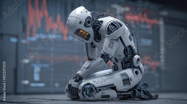 Obraz Smart grid robot monitoring digital power systems on graphite background